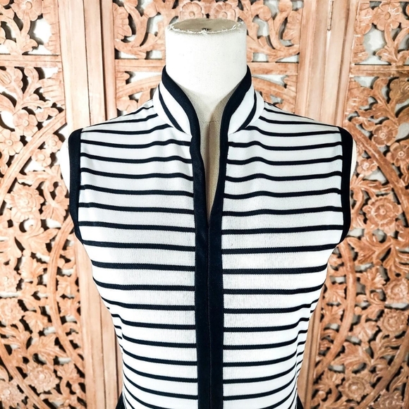 Vintage 1970s Striped Mandarin Collar Black and White Maxi Dress - Picture 7 of 7
